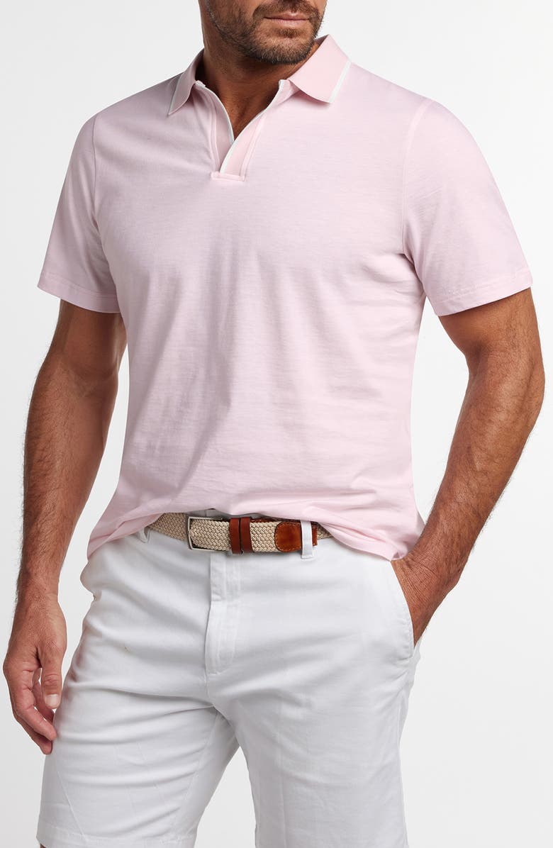 David Donahue Tipped Johnny Collar Cotton & Silk Polo, Alternate, color, Pale Pink