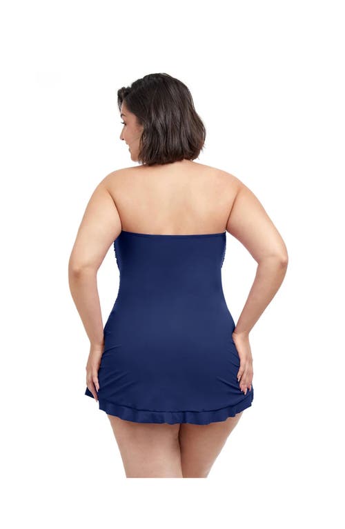 Profile By Gottex Tutti Frutti Plus Size Cross Over Bandeau Swimdress In Blue