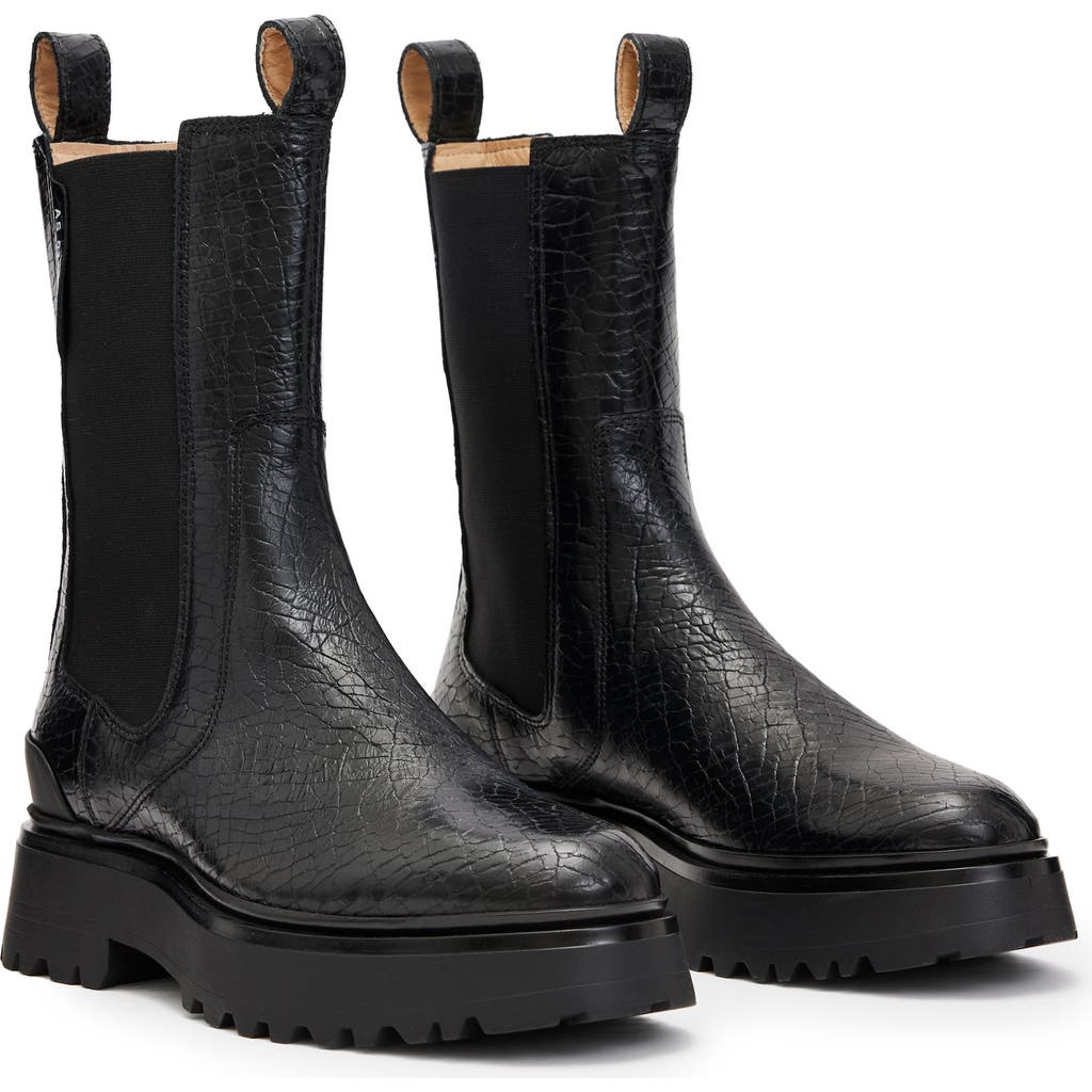 Allsaints Amber Croc Embossed Chelsea Boot In Black