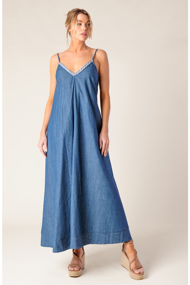 Denim Midi Sundress, Alternate, color, MEDIUM INDIGO
