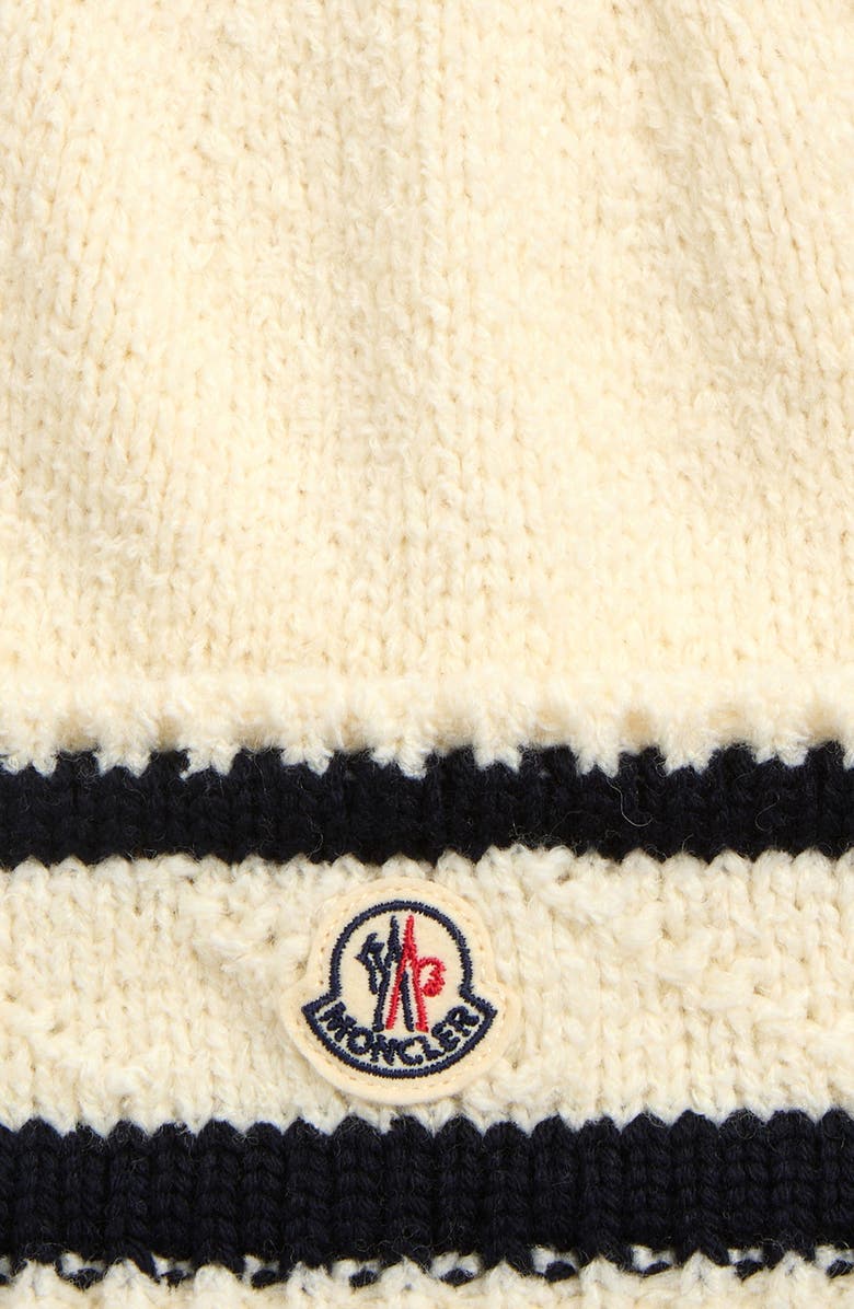 Moncler Logo Stripe Cuff Virgin Wool Blend Beanie, Alternate, color, White/ Navy