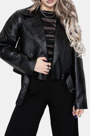 Disturbia Clash Embroidered Faux Leather Jacket