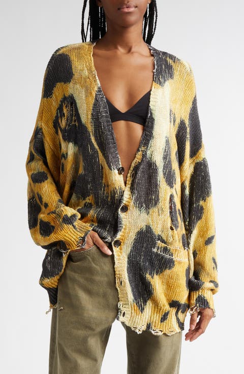 Distressed Oversize Leopard Print Cardigan