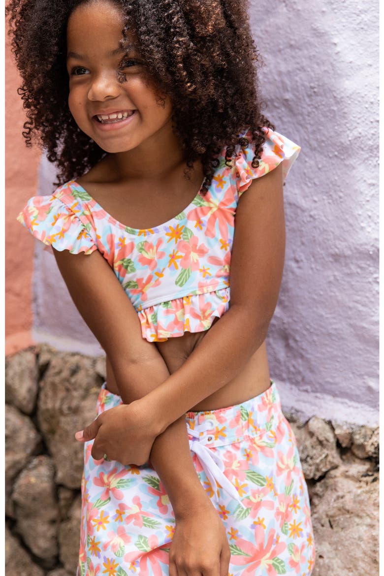 Kids' Floral Ruffle Two-Piece Swimsuit, Alternate, color, IVORY MULTI