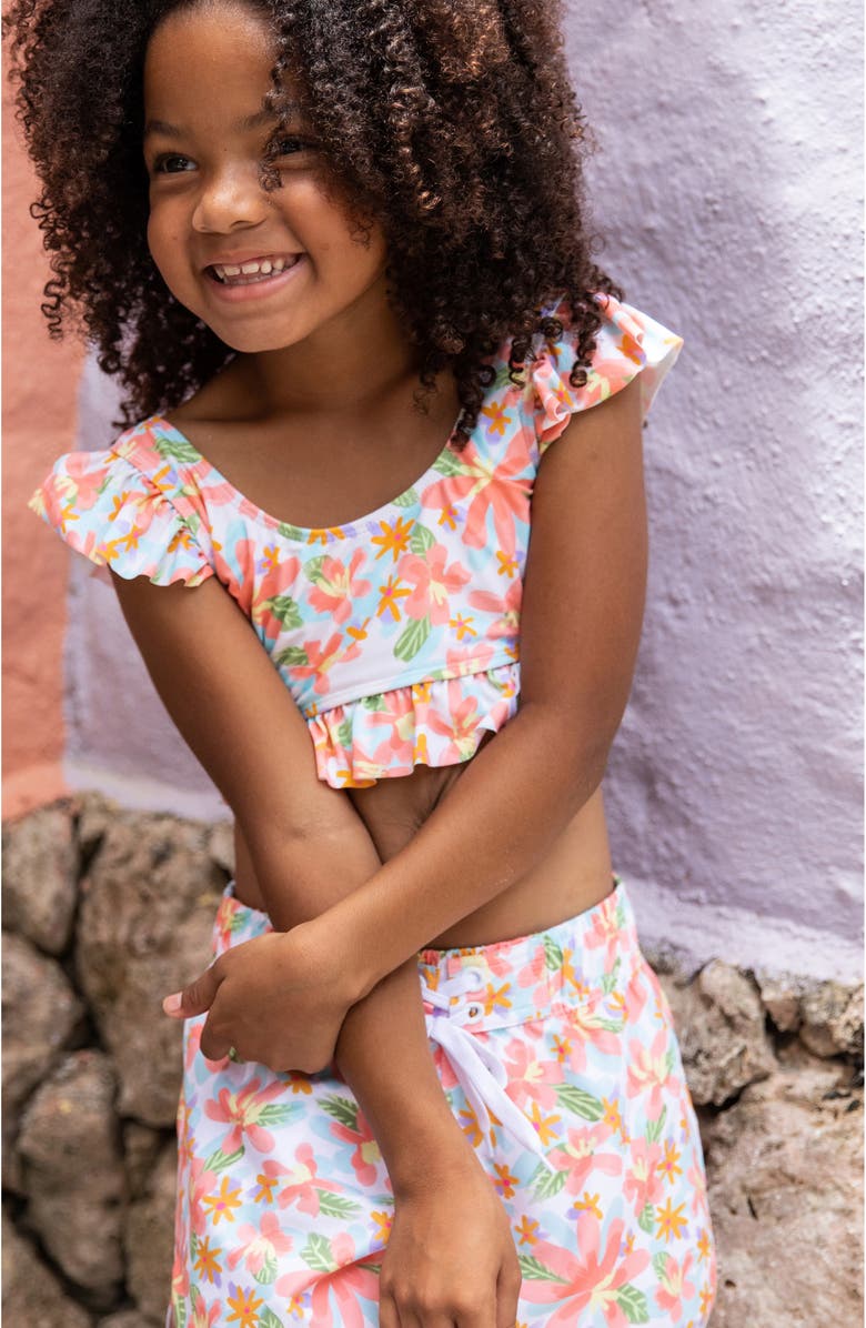 Snapper Rock Kids' Floral Ruffle Two-Piece Swimsuit, Alternate, color, Ivory Multi