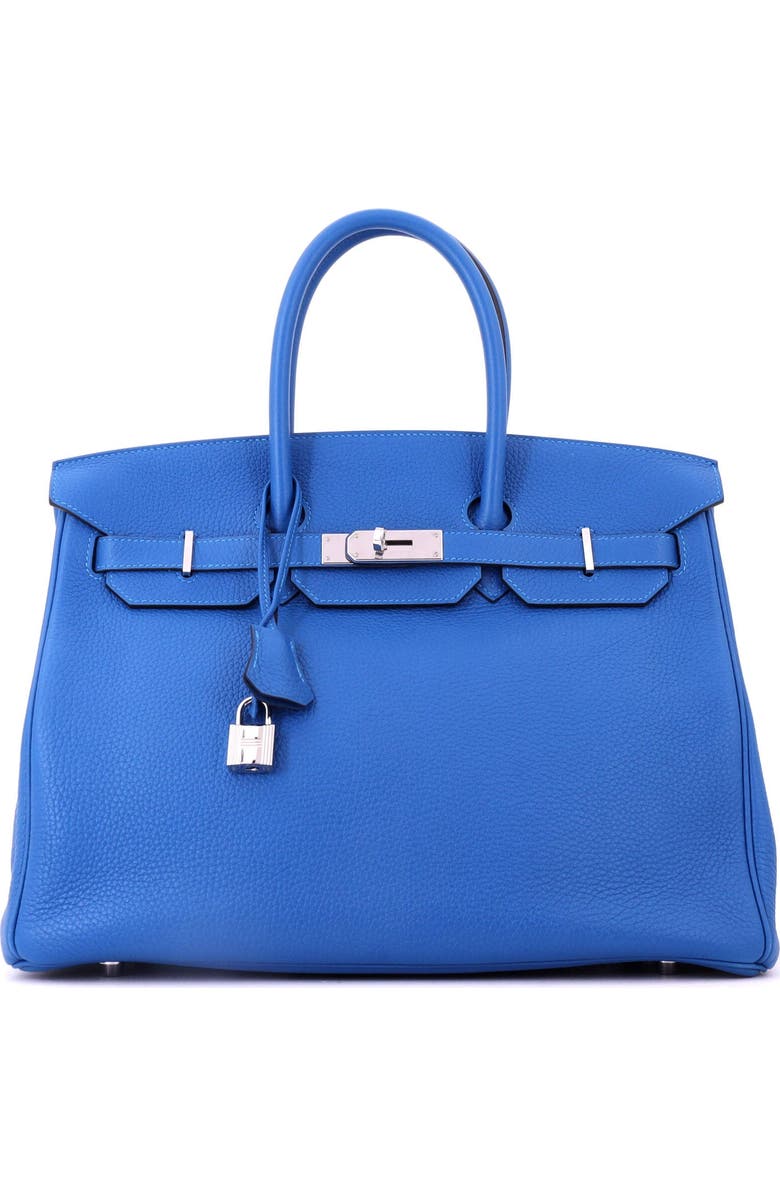 Pre-Owned Hermes Birkin Handbag Blue Clemence with Palladium Hardware 35, Main, color, Mykonos