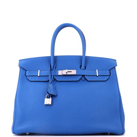 Birkin Handbag Blue Clemence with Palladium Hardware 35