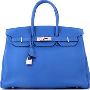 Pre-Owned Hermes Birkin Handbag Blue Clemence with Palladium Hardware 35