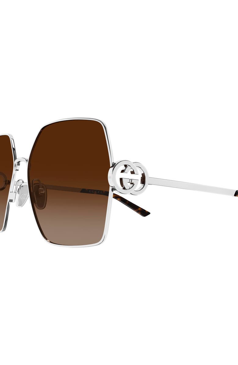 Gucci 61mm Gradient Rectangular Sunglasses, Alternate, color, Silver