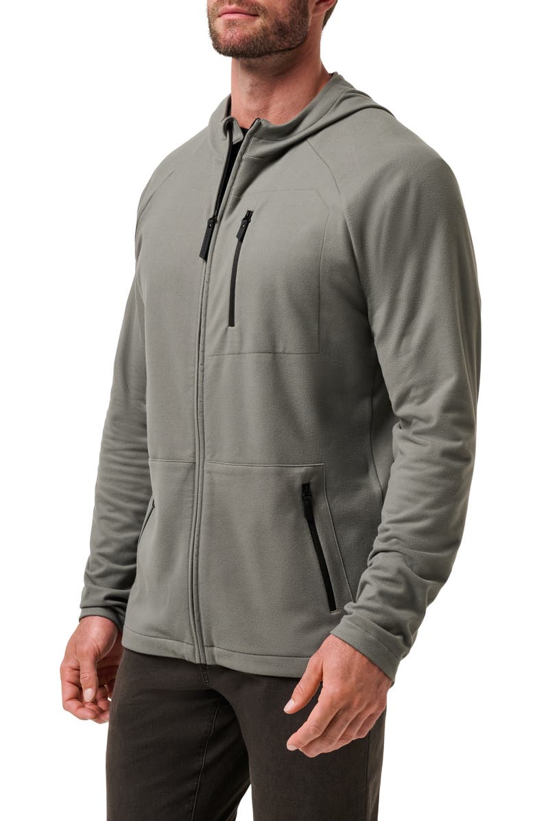 TravisMathew Quest Polar Fleece Zip-Up Hoodie, Alternate, color, Dark Olive