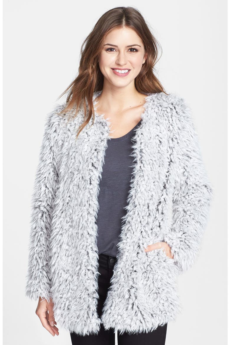 Faux Fur Topper, Main, color, LIGHT GREY