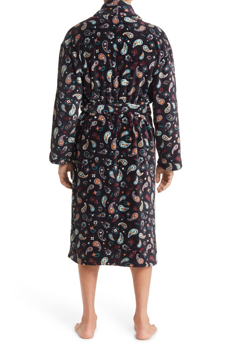 Majestic International Paisley Fleece Robe, Alternate, color, Black Paisley