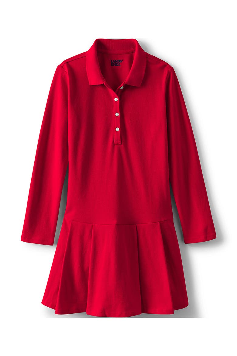 Girls Long Sleeve Mesh Pleated Polo Dress, Alternate, color, Red