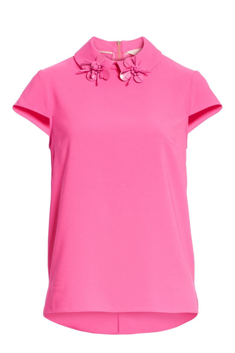 Ammah Embellished Collar Crepe Top, Alternate, color, NEON PINK