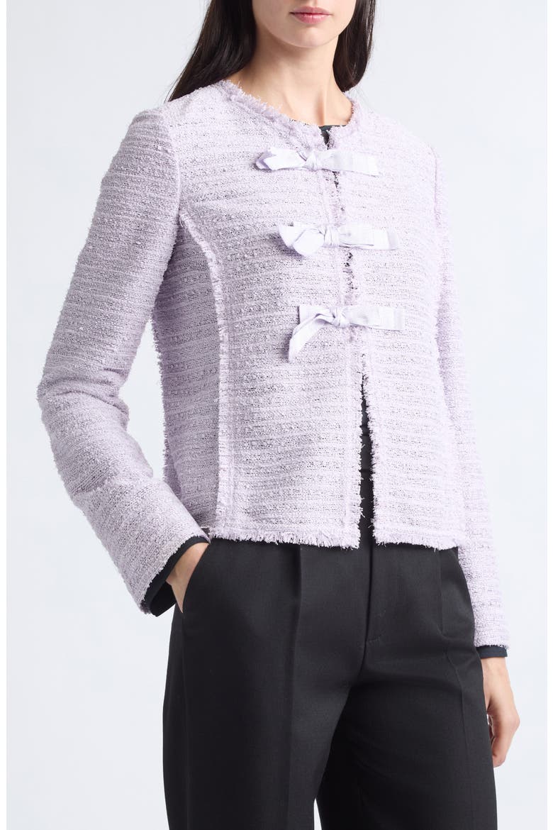 Bow Detail Tweed Jacket, Alternate, color, LILAC