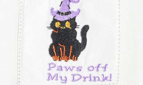 Tiramisu Paws Off My Drink Embroidered Linen Cocktail Napkins In White