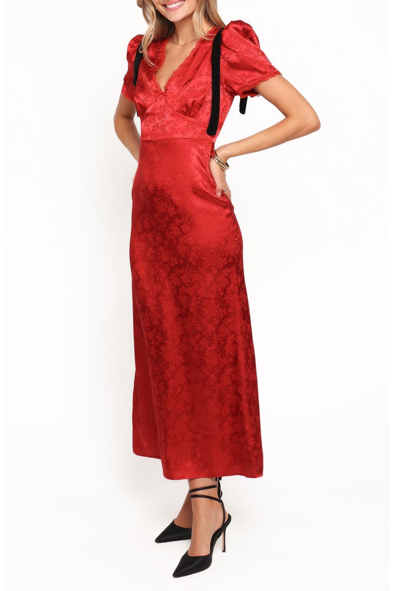 Lomandra Brocade & Velvet Tie Maxi Dress, Alternate, color, RED JACQUARD