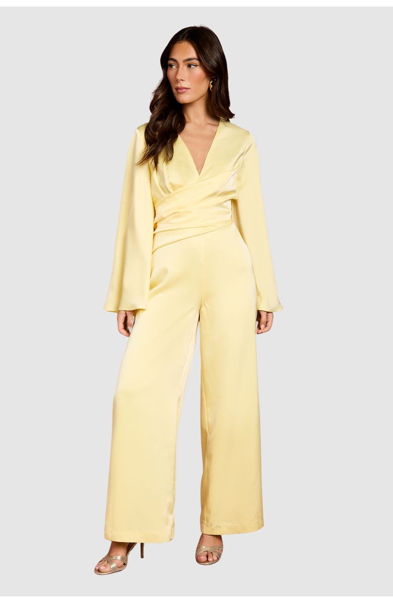 Coast Flare Sleeve Satin Wide Leg Jumpsuit, Main, color, Lemon
