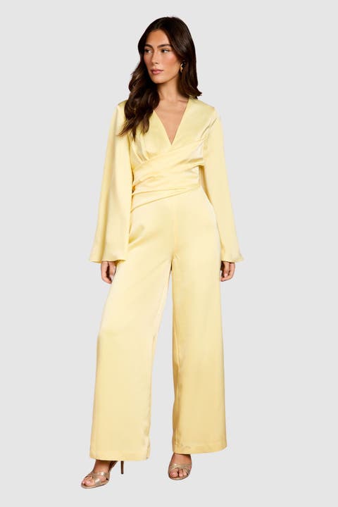 Flare Sleeve Satin Wide Leg Jumpsuit