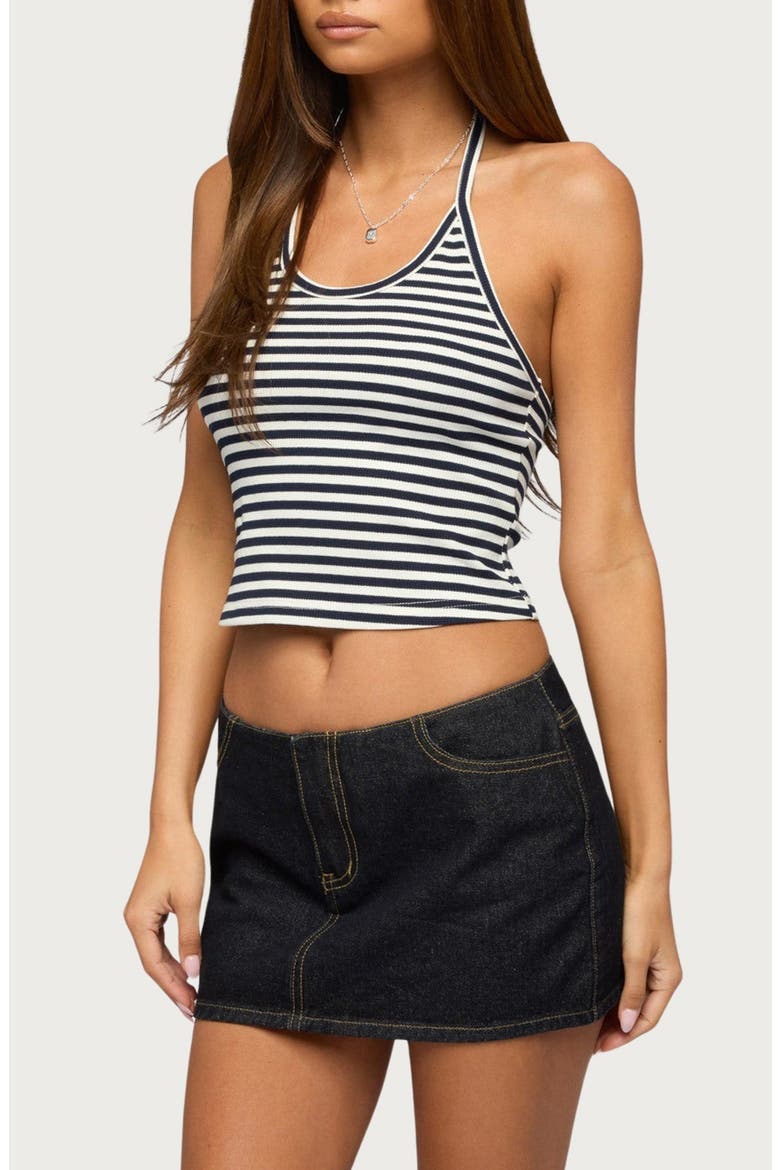 Velma Stripe Rib Halter Top, Alternate, color, NAVY-AND-WHITE