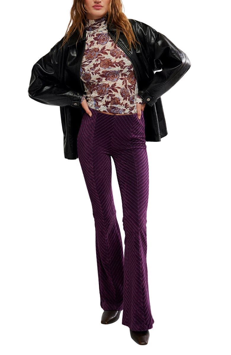 Free People Penny Flare Velvet Pants, Alternate, color, Vintage Grape