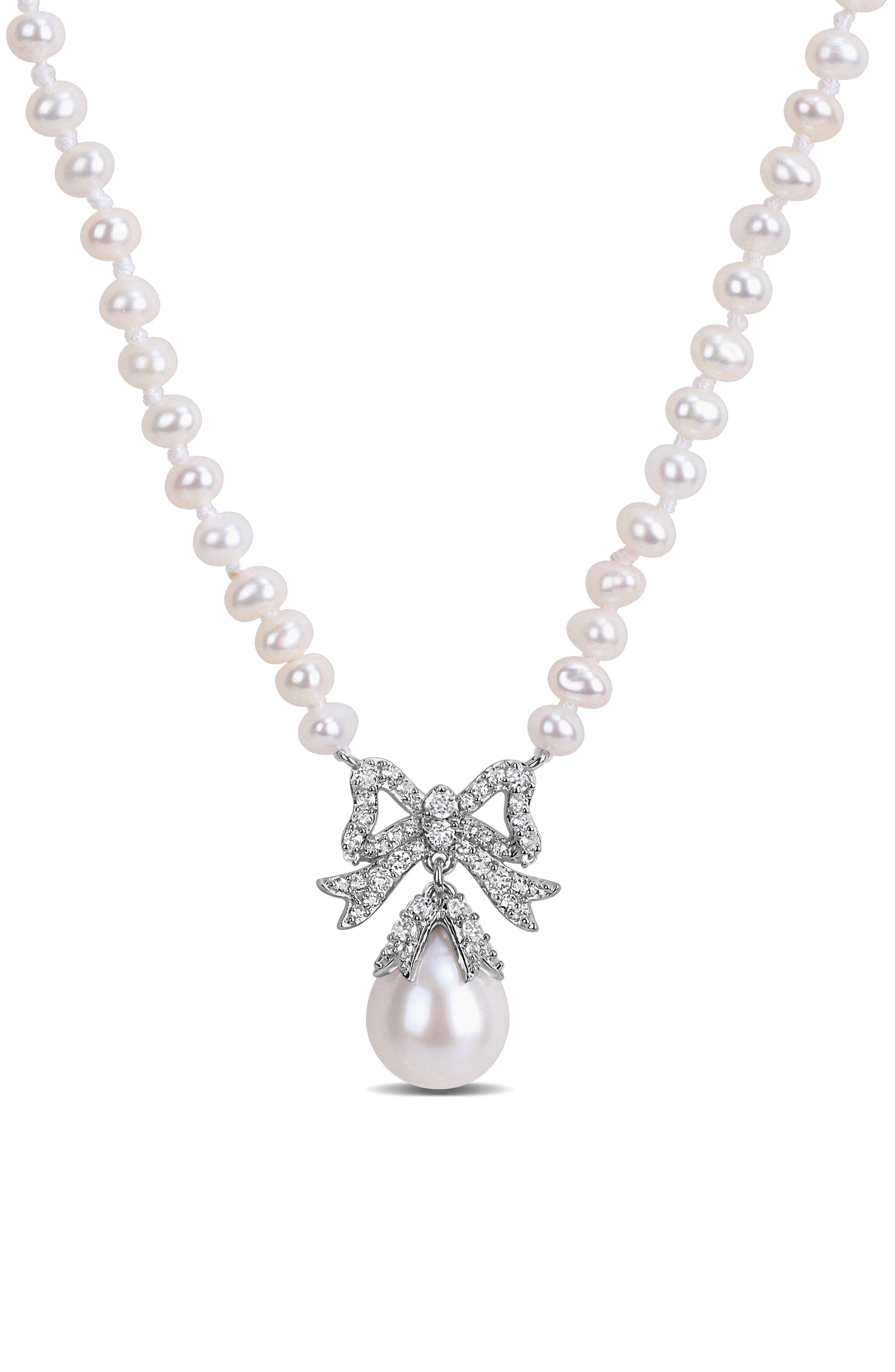 DELMAR Freshwater Pearl Bow Pendant Necklace