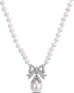 DELMAR Freshwater Pearl Bow Pendant Necklace