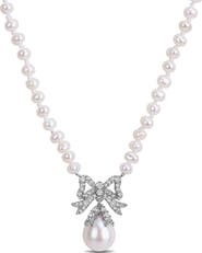 DELMAR Freshwater Pearl Bow Pendant Necklace