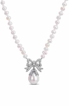 DELMAR Freshwater Pearl Bow Pendant Necklace