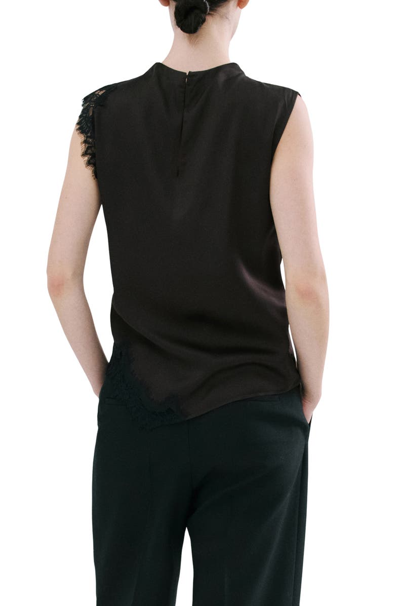 MANGO Lace Trim Asymmetric Satin Top, Alternate, color, 