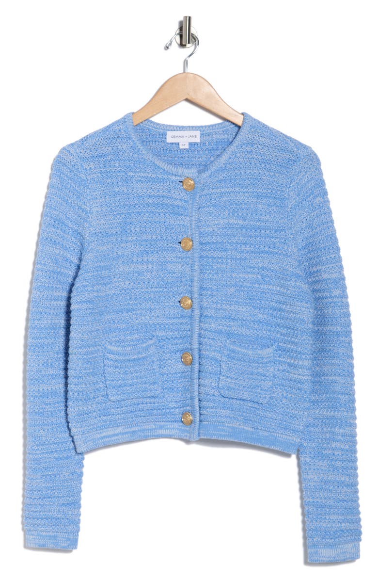 Gemma + Jane Buttoned Cardigan Sweater, Alternate, color, Blue Melange
