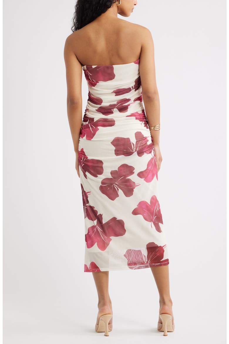 Ruched Strapless Mesh Dress, Alternate, color, IVORY- PINK WATERED HIBISCUS