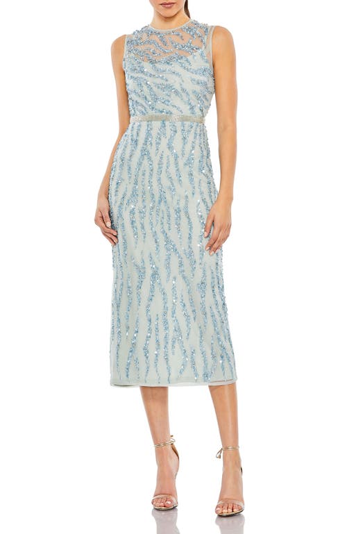 Mac Duggal Embellished Sleeveless Midi Sheath Cocktail Dress In Ice Blue
