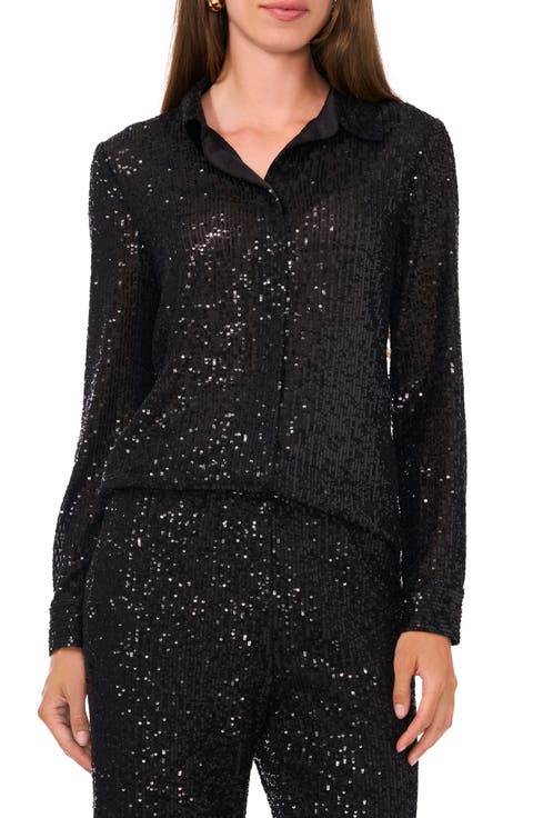 Sequin Button-Up Shirt