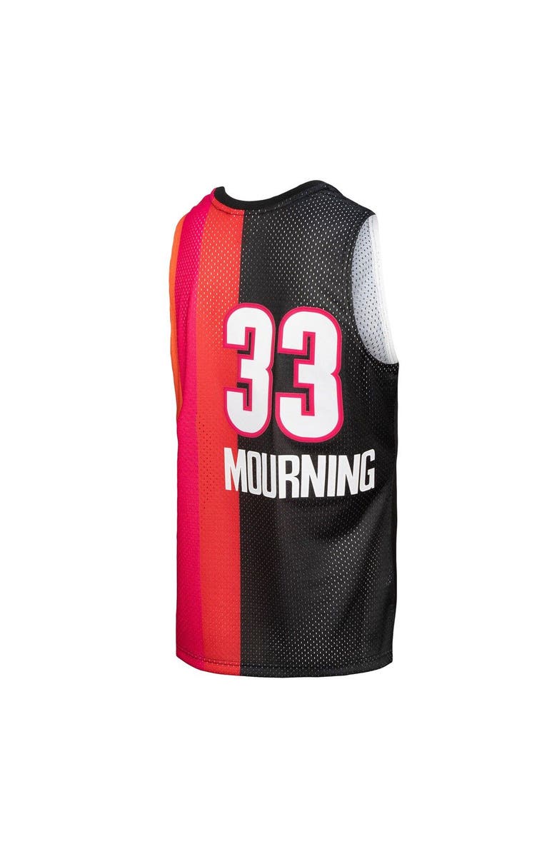Mitchell & Ness Men's Mitchell & Ness Alonzo Mourning Black/Red Miami Heat Hardwood Classics 2005/06 Split Swingman Jersey, Alternate, color, 