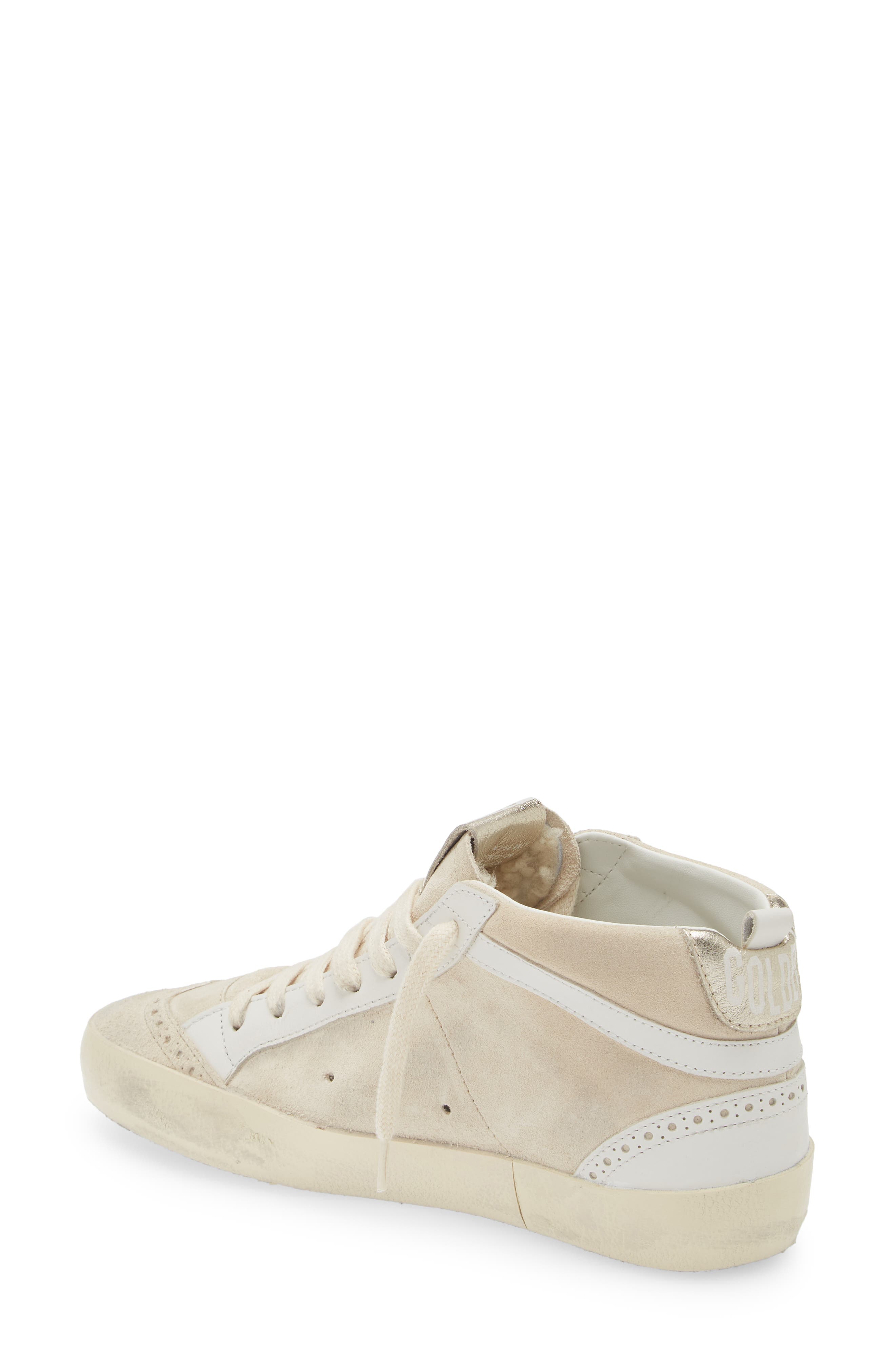 Golden Goose Mid Star Leather Sneaker with Genuine Shearling Trim, Alternate, color, Latte