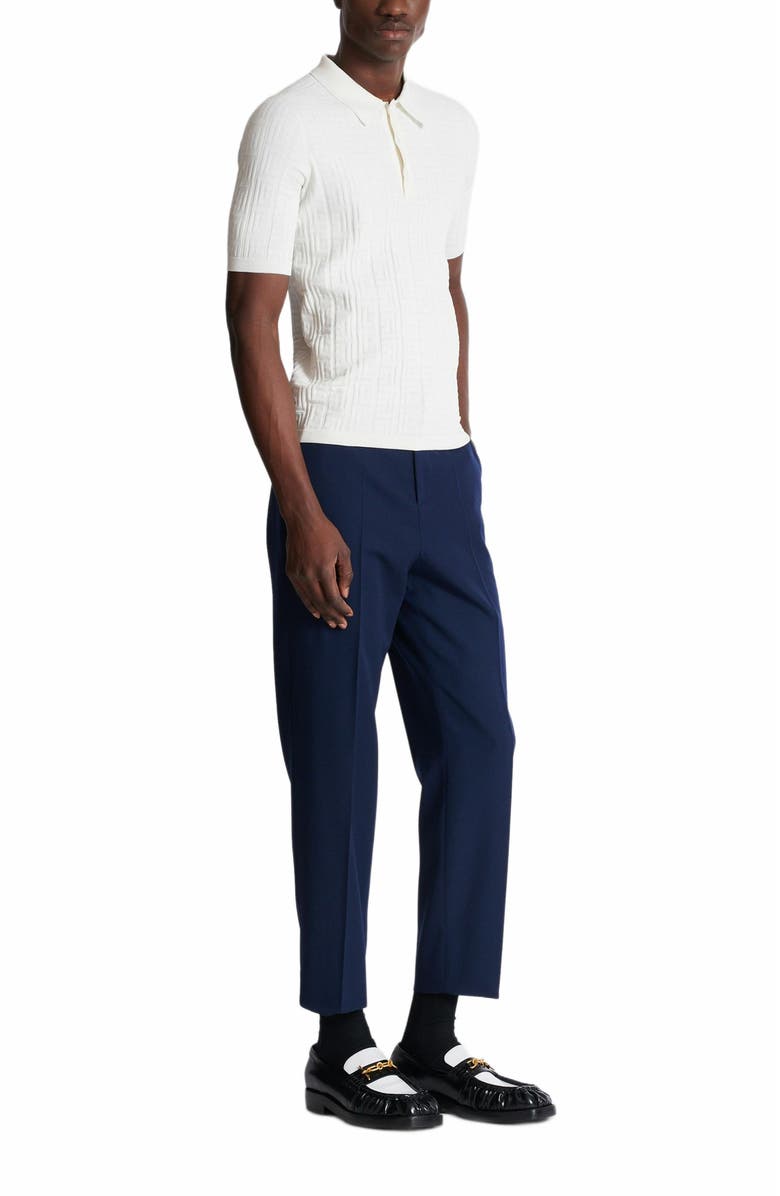 Balmain Monogram Knit Polo Shirt, Main, color, White