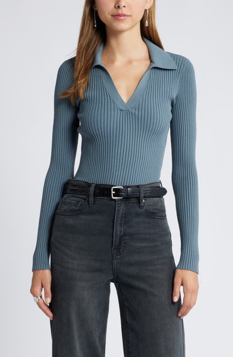 Luxe Sculpt Rib Polo Sweater