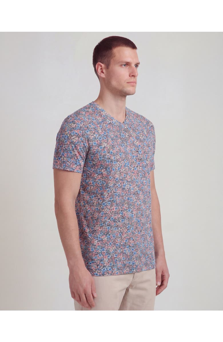 Lords of Harlech Floral Field Mens Vneck Tee, Alternate, color, Floral Field Coral