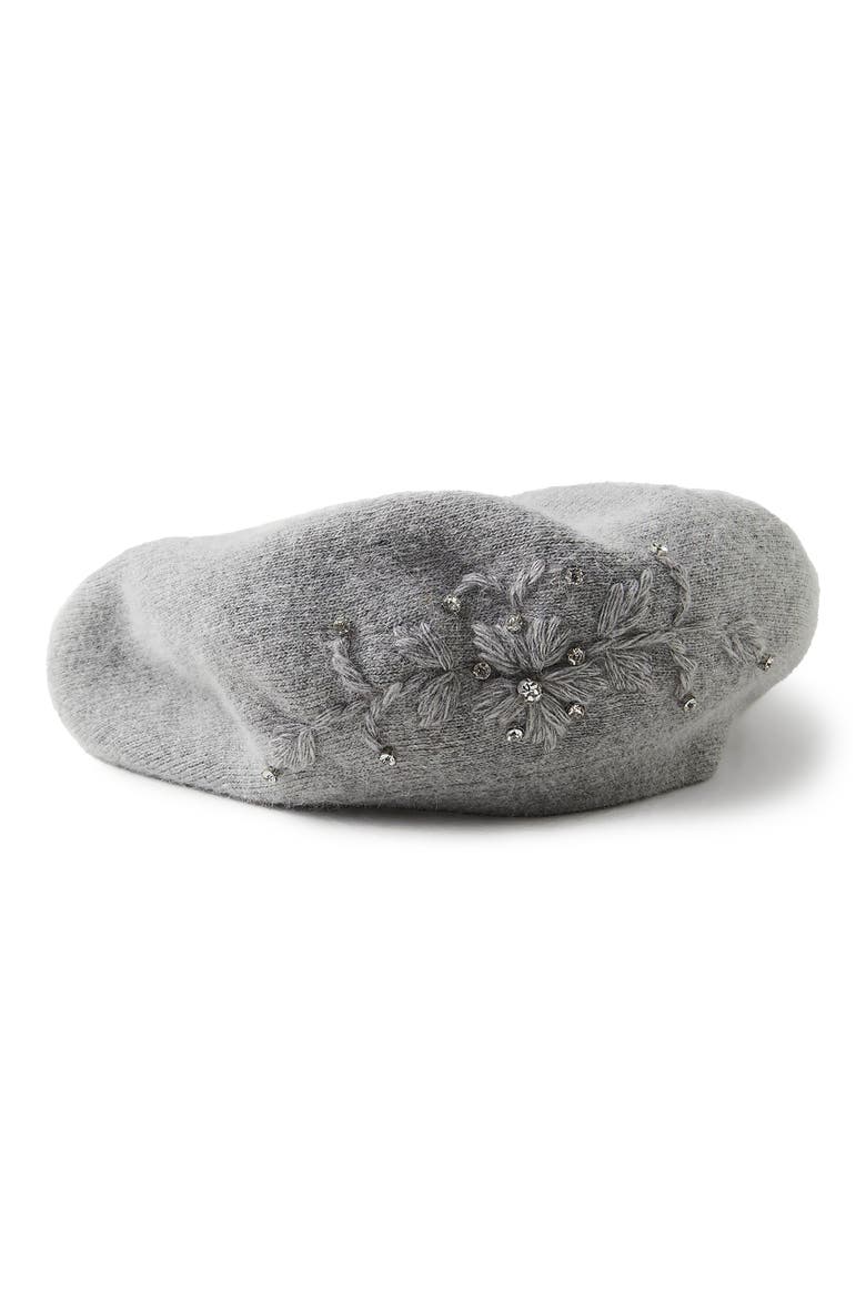 Faux Pearl Embellished Beret, Main, color, GREY