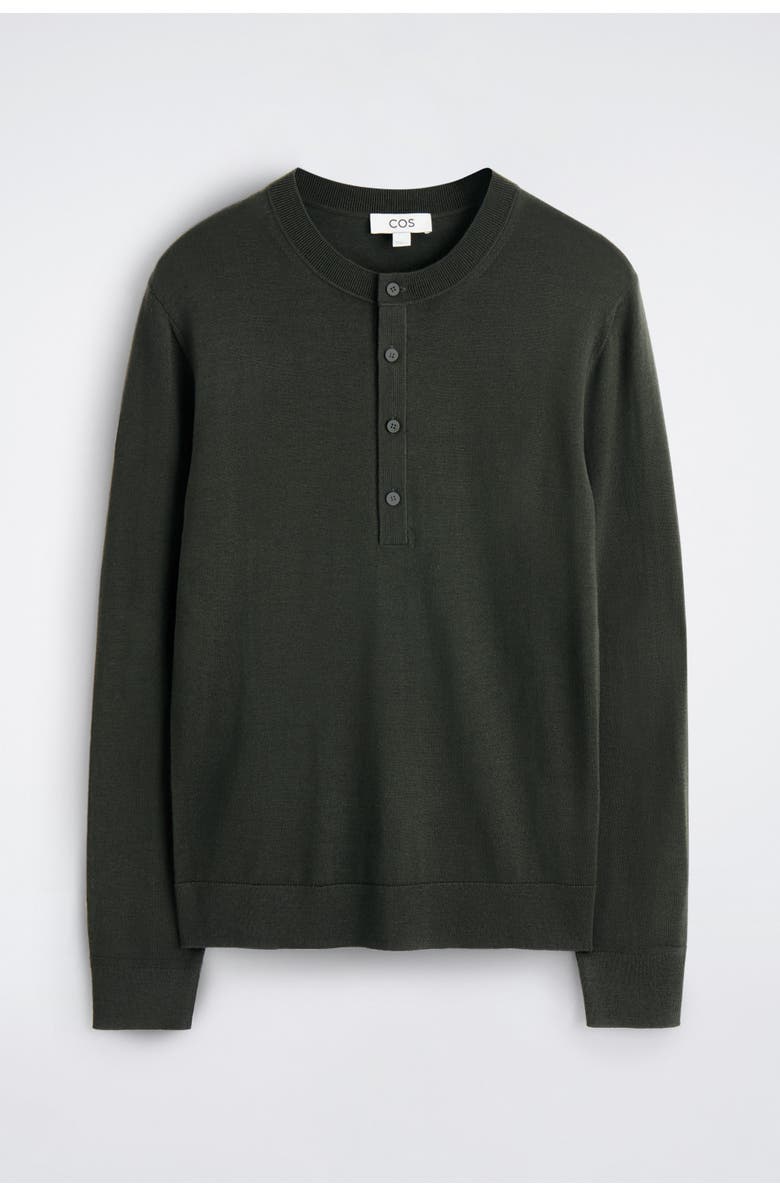 COS Slim Merino Wool Henley Top, Alternate, color, Dark Green