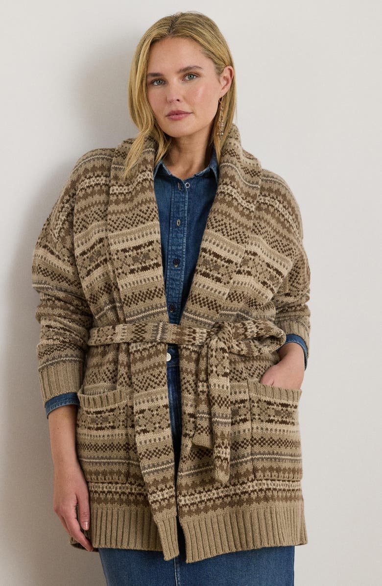 Lauren Ralph Lauren Fair Isle Belted Wool & Cotton Blend Cardigan, Alternate, color, Adirondack Heather Multi