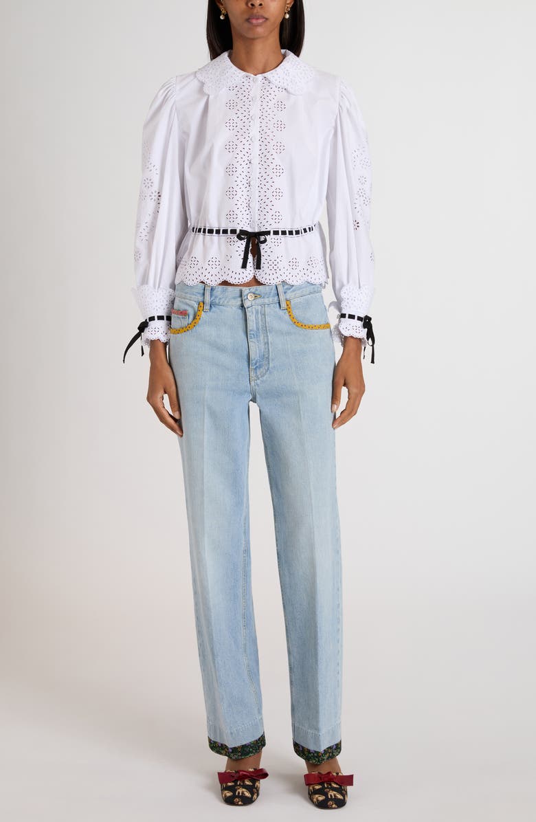 Valentino Garavani Contrast Border Straight Leg Jeans, Alternate, color, Denim