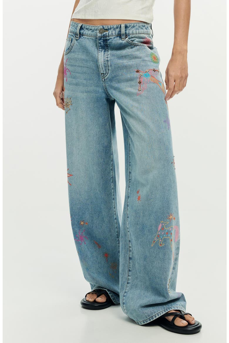 Beaded Wide Leg Jeans, Main, color, LIGHT BLUE