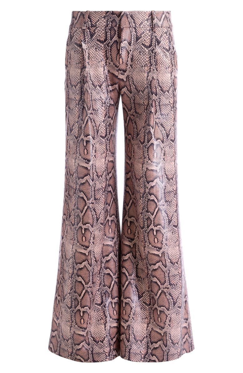 Alice + Olivia Erica Faux Leather Flare Pants, Alternate, color, English Rose/ Black Snake