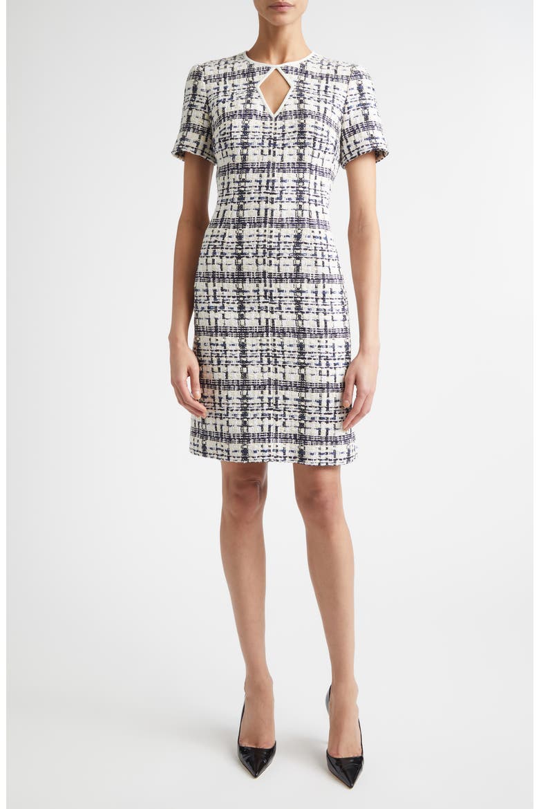 St. Tropez Tweed Cutout Sheath Dress, Main, color, ECRU/BRIGHT WHITE/BLACK MULTI