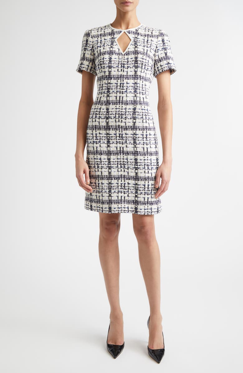 ST. JOHN St. Tropez Tweed Cutout Sheath Dress, Main, color, Ecru/Bright White/Black Multi