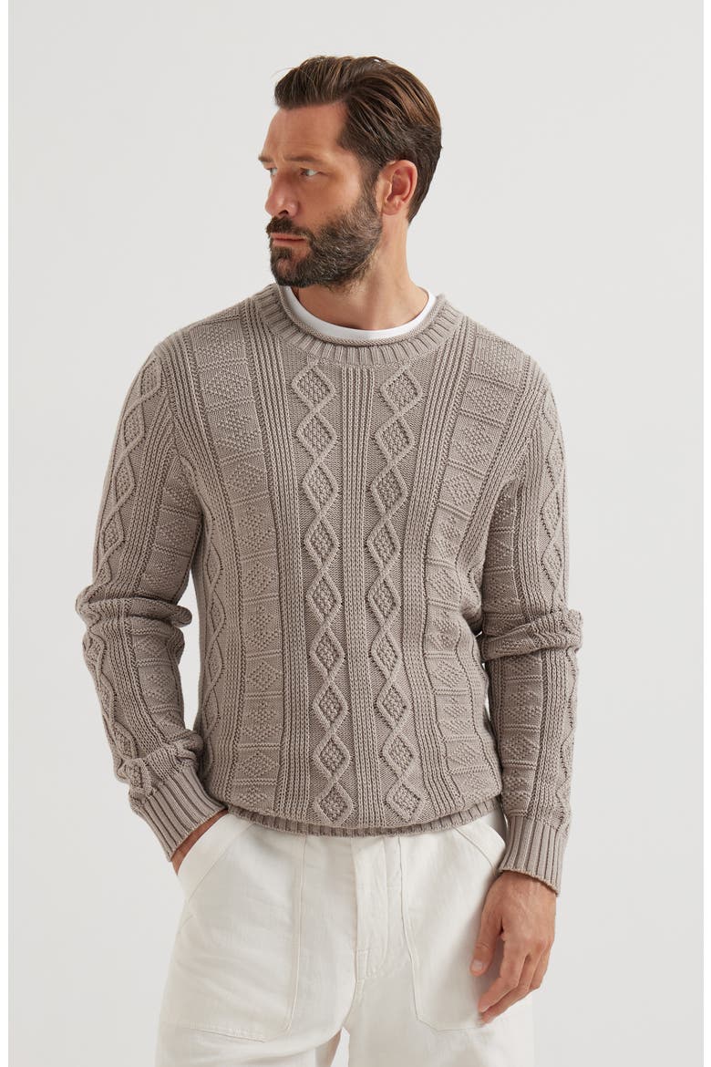 Fisherman's cable sweater, Main, color, Brown