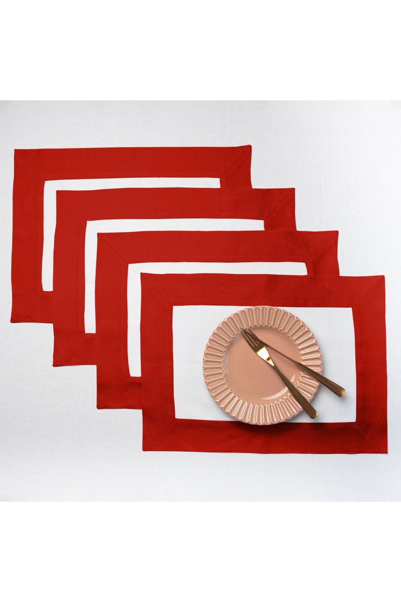 Linen Placemats Set of 4, 14 x 19" - Contempo, Main, color, Red and White
