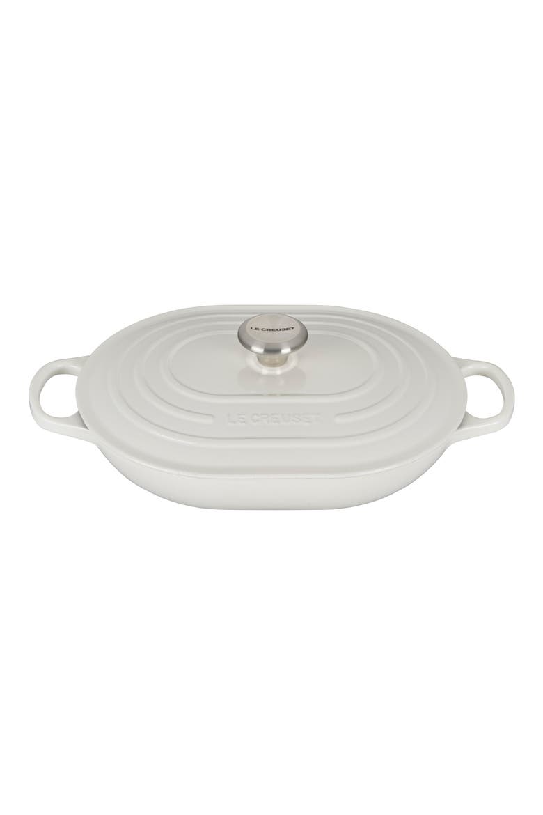 3.75-Quart Oval Enameled Cast Iron Casserole, Main, color, WHITE